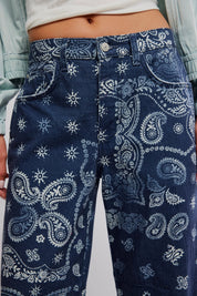 Good Luck Printed Barrel Jeans - navy bandana - Blue Sky Fashions & Lingerie