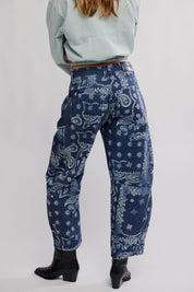 Good Luck Printed Barrel Jeans - navy bandana - Blue Sky Fashions & Lingerie