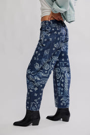 Good Luck Printed Barrel Jeans - navy bandana - Blue Sky Fashions & Lingerie