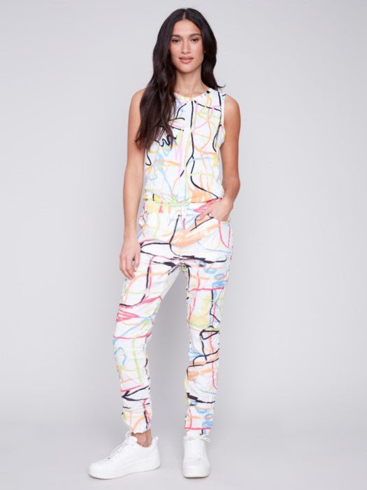 Graffiti print crinkle pants by Charlie B - Blue Sky Fashions & Lingerie