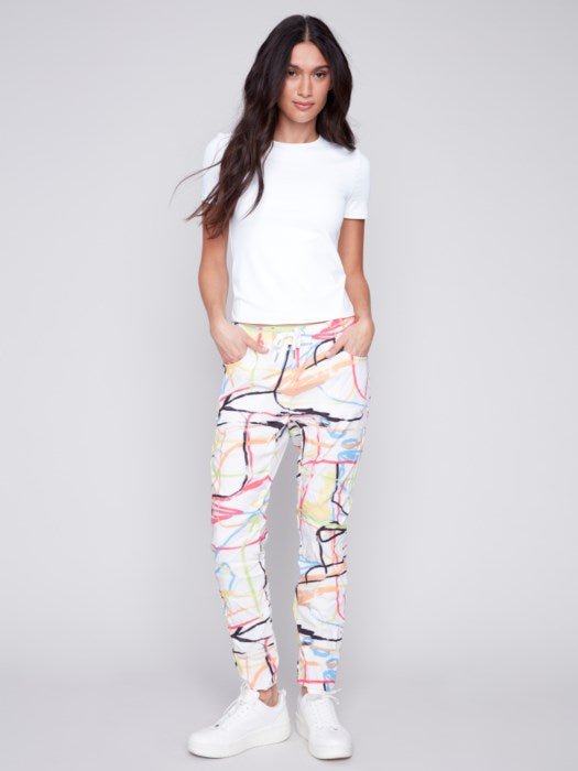 Graffiti print crinkle pants by Charlie B - Blue Sky Fashions & Lingerie