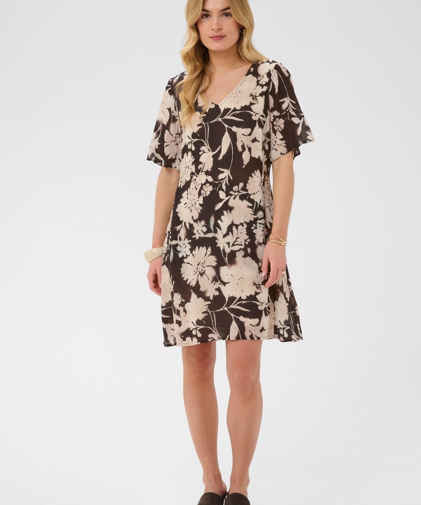 Hailey Short Dress by Cream - Dark Brown Floral - Blue Sky Fashions & Lingerie
