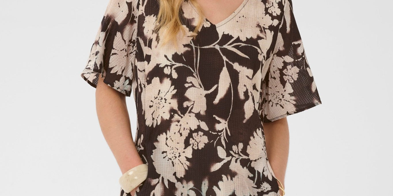 Hailey Short Dress by Cream - Dark Brown Floral - Blue Sky Fashions &amp; Lingerie