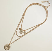 Hammered Disc Layered Necklace | Triple Chain Necklace - Blue Sky Fashions & Lingerie