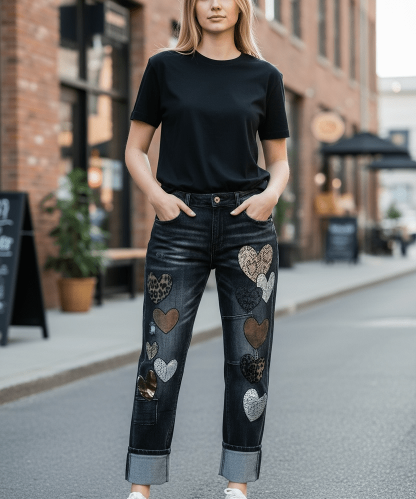 Heart Patch Jeans - Blue Sky Fashions & Lingerie