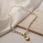 Heart Pendant with Pearl and Gold Chain Necklace - Blue Sky Fashions & Lingerie