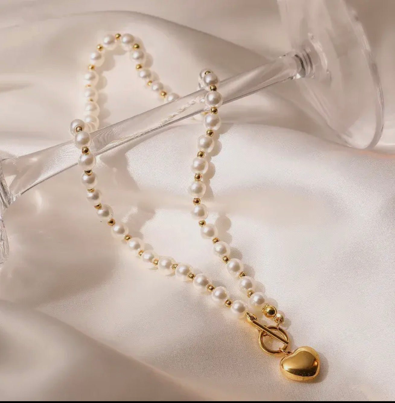 Heart Pendant with Pearl and Gold Chain Necklace - Blue Sky Fashions & Lingerie