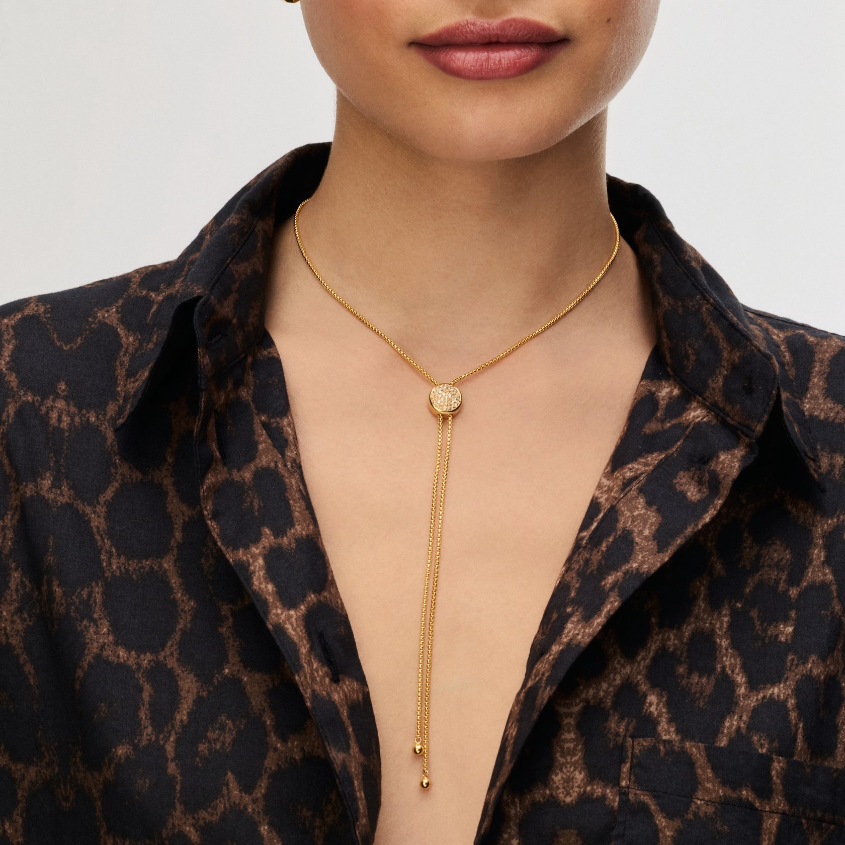 Hillberg & Berk SPARKLE BEZEL BOLO TIE NECKLACE - Soft Gold - Blue Sky Fashions & Lingerie