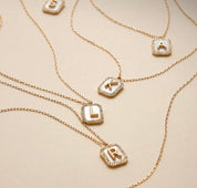 Initial Shell Tile Charm Necklace - Blue Sky Fashions & Lingerie