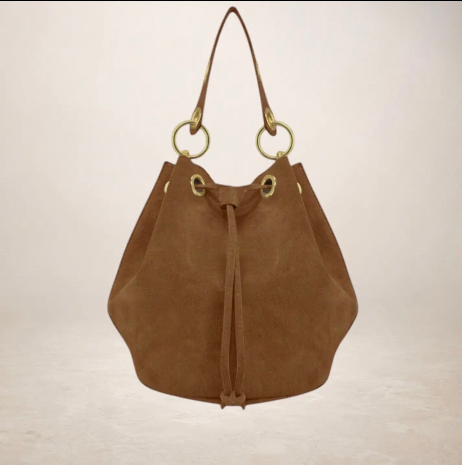 Italian Suede Leather Bucket Bag - Brown - Blue Sky Fashions & Lingerie