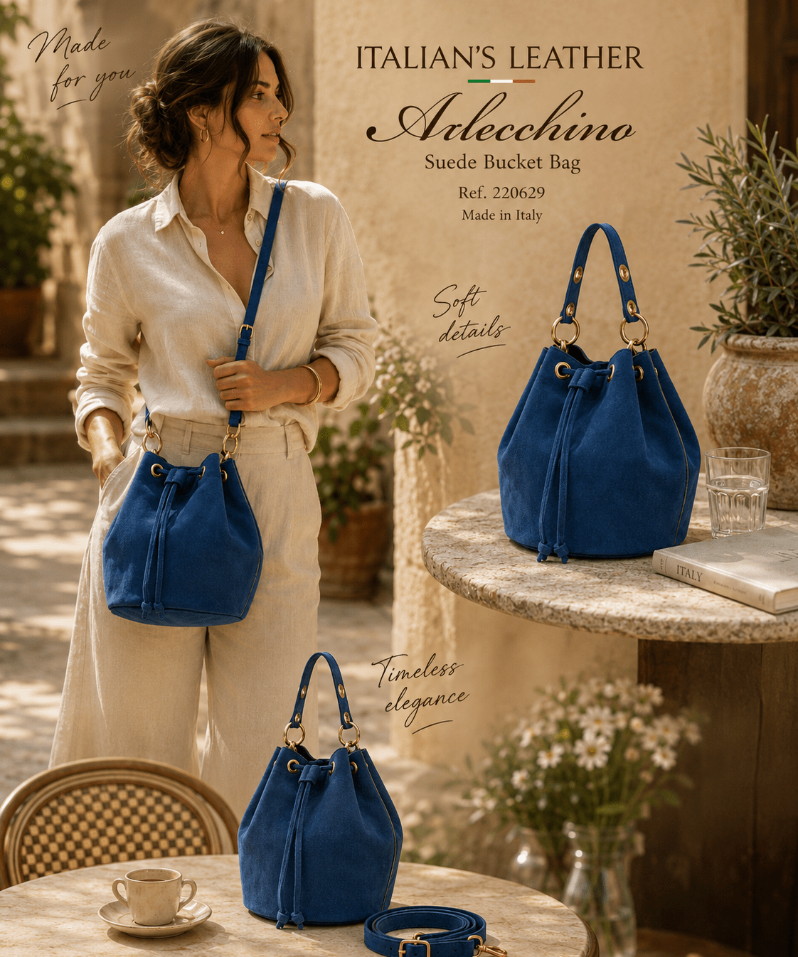 Italian Suede Leather Bucket Bag - Taupe - Blue Sky Fashions & Lingerie