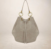 Italian Suede Leather Bucket Bag - Taupe - Blue Sky Fashions & Lingerie