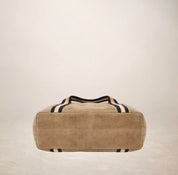 Italian Suede Leather Shopper Bag with Sporty Canvas Strap - Brown - Blue Sky Fashions & Lingerie