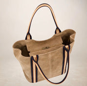 Italian Suede Leather Shopper Bag with Sporty Canvas Strap - Burgundy - Blue Sky Fashions & Lingerie