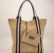 Italian Suede Leather Shopper Bag with Sporty Canvas Strap - Burgundy - Blue Sky Fashions & Lingerie