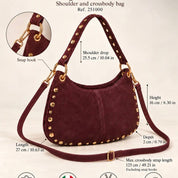 Italian Suede Leather Shoulder and Crossbody Bag - Chestnut - Blue Sky Fashions & Lingerie