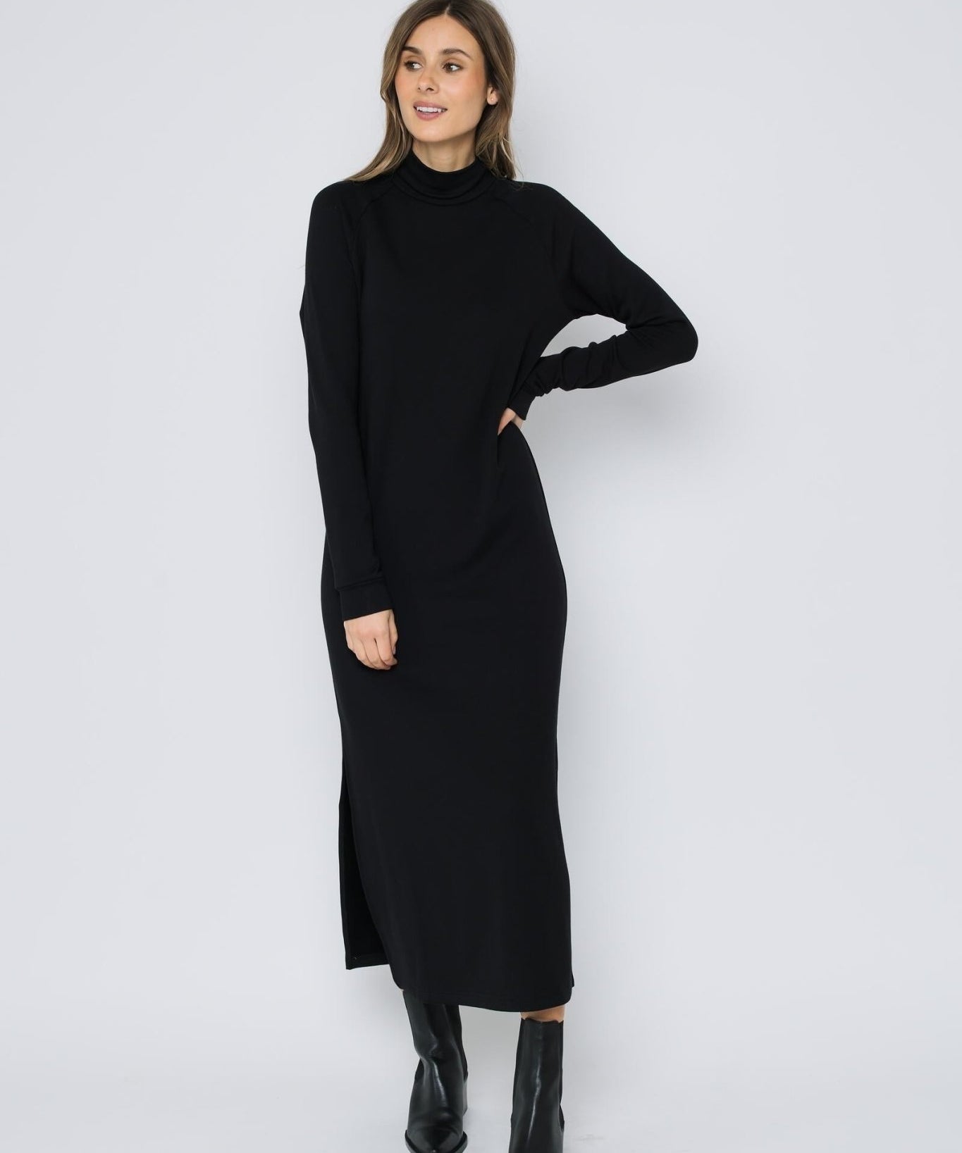 Ivy Luxe Fleece Maxi Dress - Black - Blue Sky Fashions & Lingerie