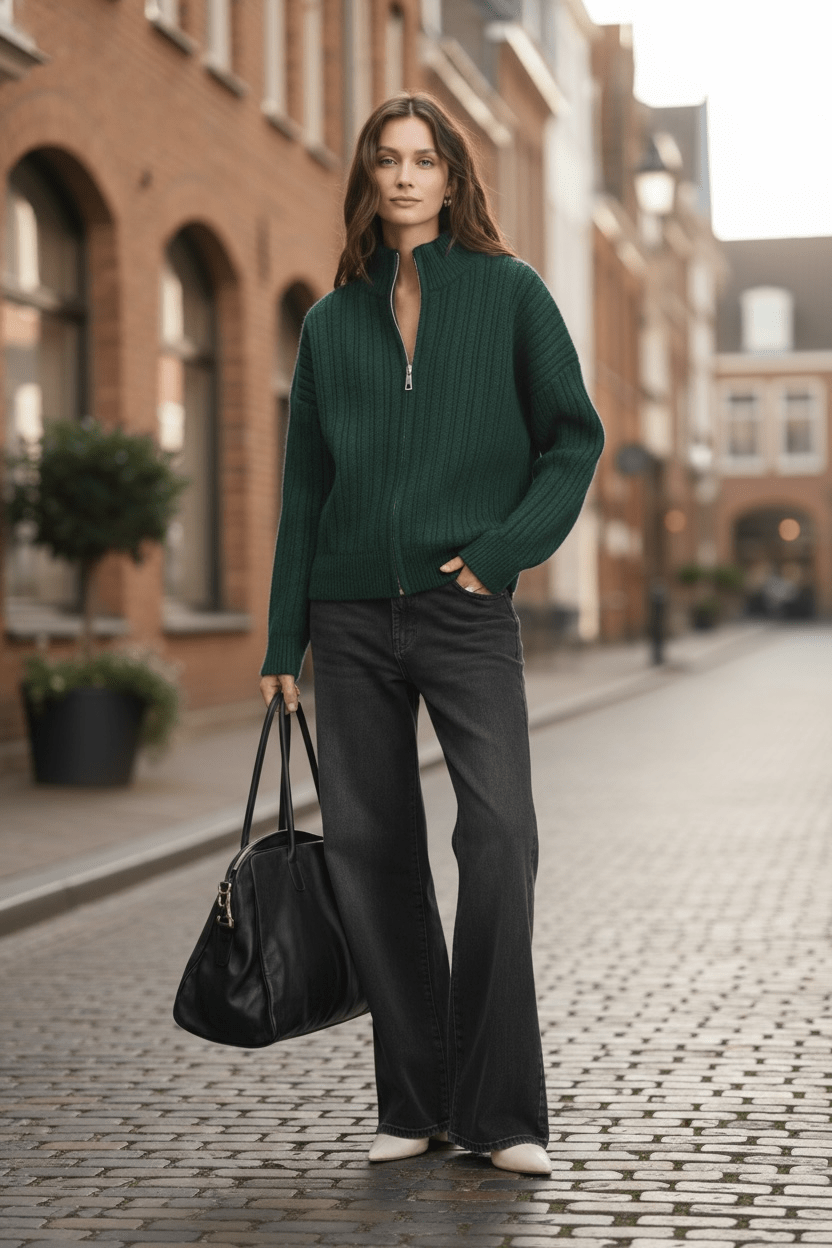 Jasper zip front cardigan - bottle green - Blue Sky Fashions & Lingerie