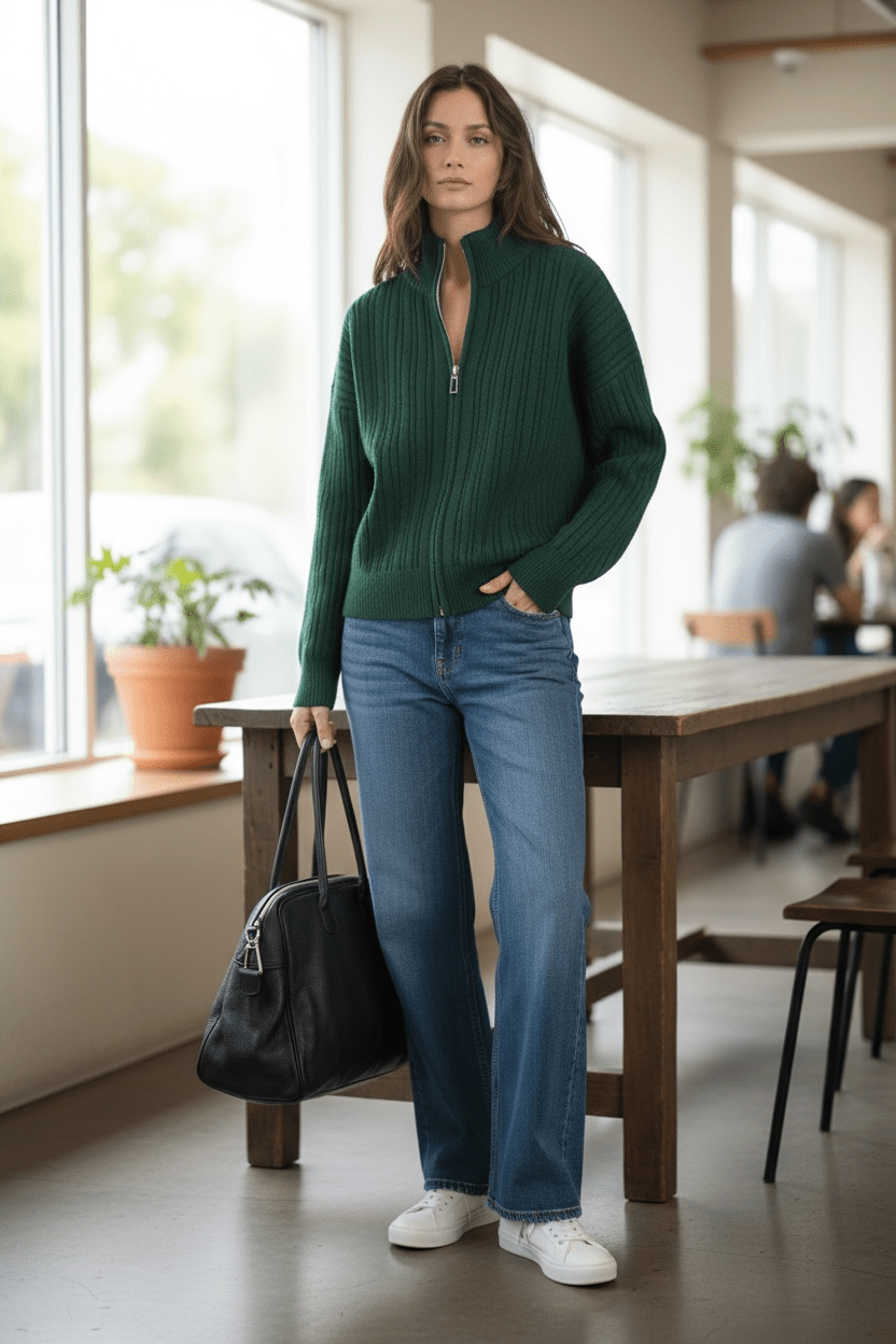 Jasper zip front cardigan - bottle green - Blue Sky Fashions & Lingerie