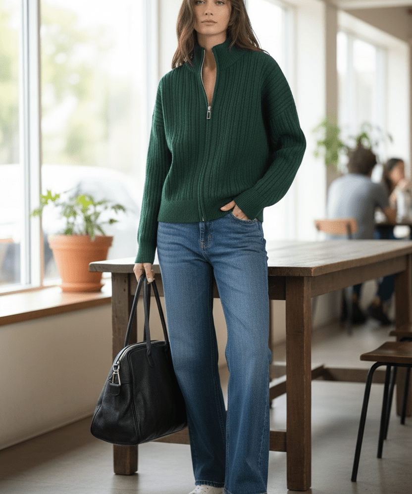 Jasper zip front cardigan - bottle green - Blue Sky Fashions & Lingerie