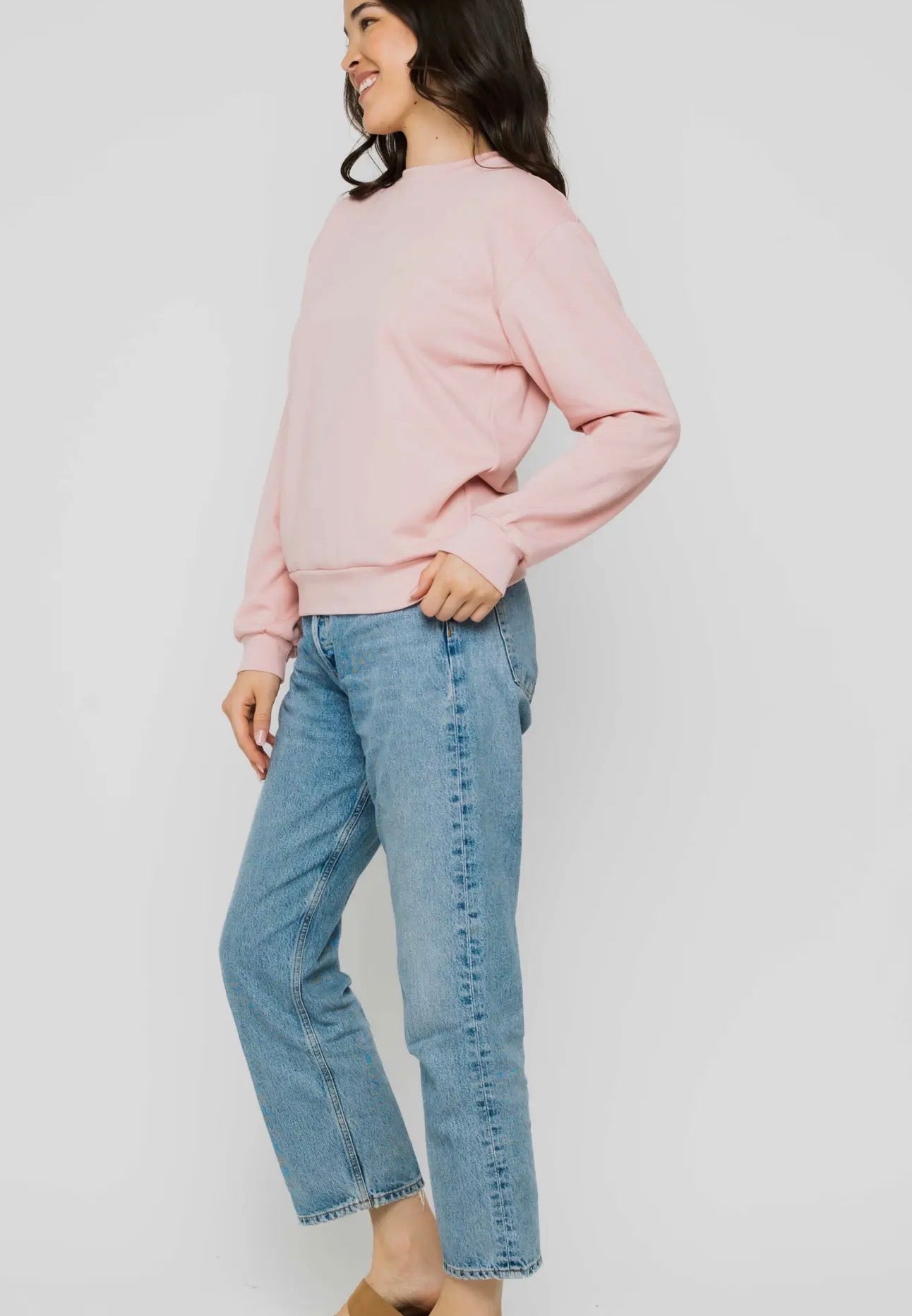 Jenna - Luxe Fleece Crew - Blush - Blue Sky Fashions & Lingerie