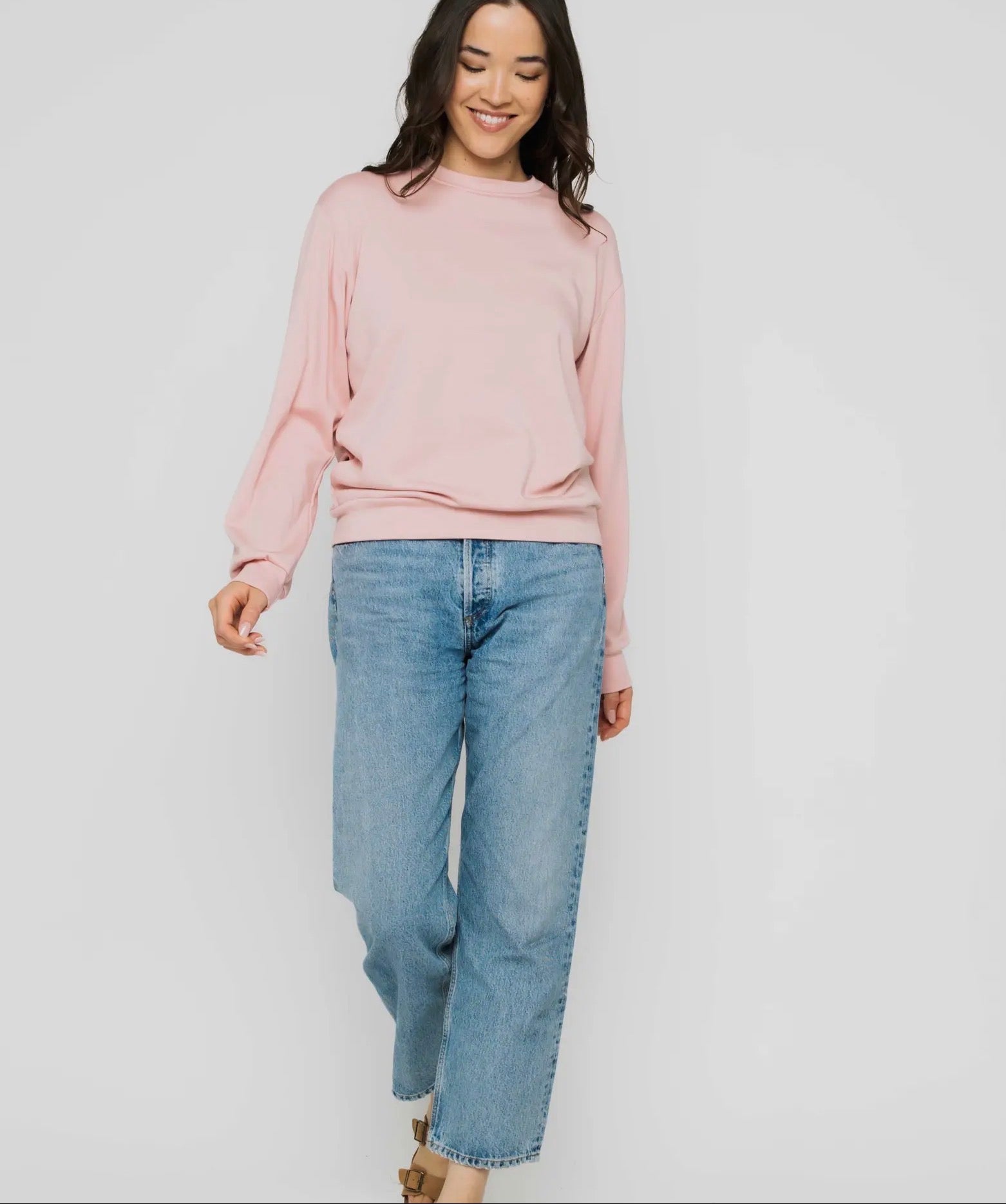 Jenna - Luxe Fleece Crew - Blush - Blue Sky Fashions & Lingerie