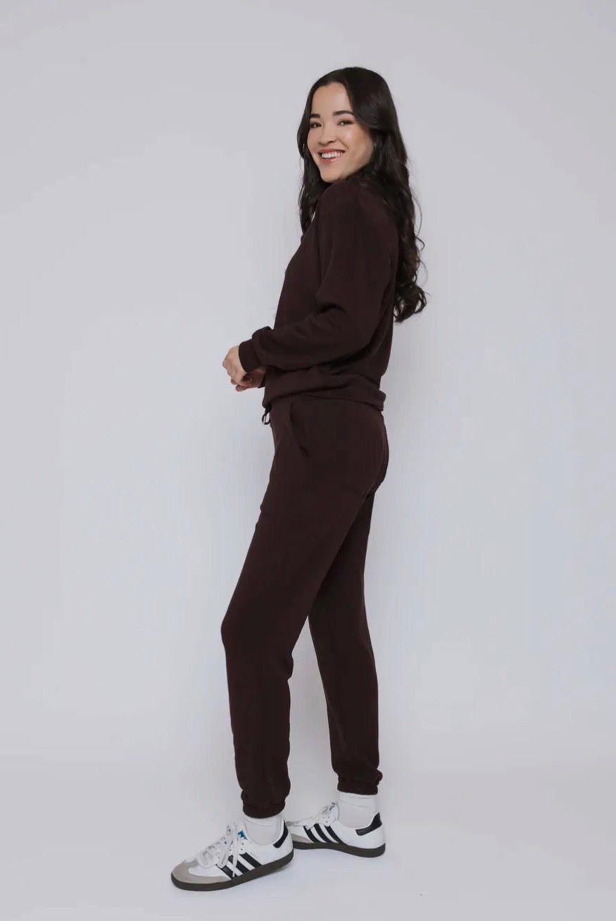 Jenna - Luxe Fleece Crew - Chocolate - Blue Sky Fashions & Lingerie