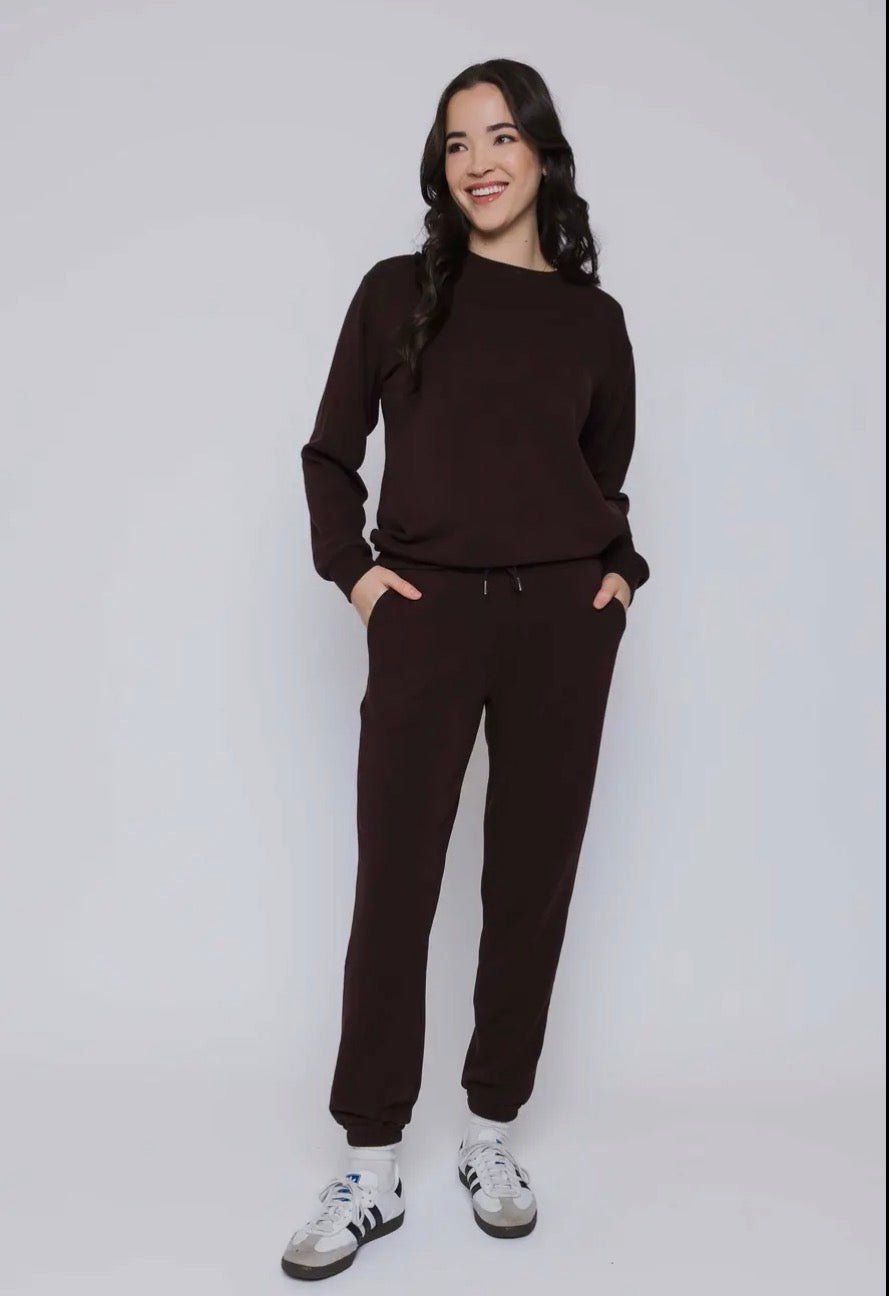 Jenna - Luxe Fleece Crew - Chocolate - Blue Sky Fashions & Lingerie