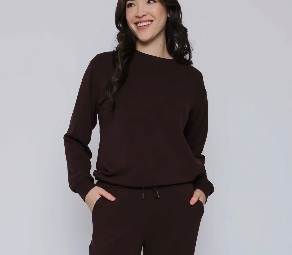 Jenna - Luxe Fleece Crew - Chocolate - Blue Sky Fashions & Lingerie