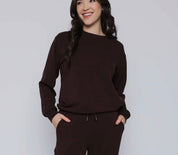 Jenna - Luxe Fleece Crew - Chocolate - Blue Sky Fashions & Lingerie