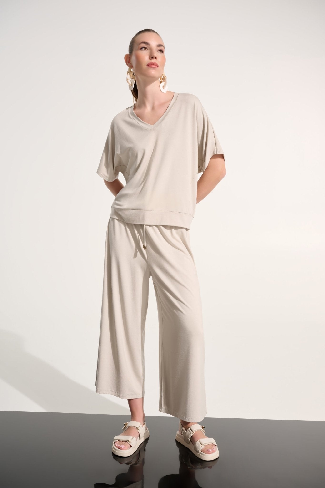 Jersey Pull - On Culotte Pant With Tie Waist in Moonstone - Blue Sky Fashions & Lingerie