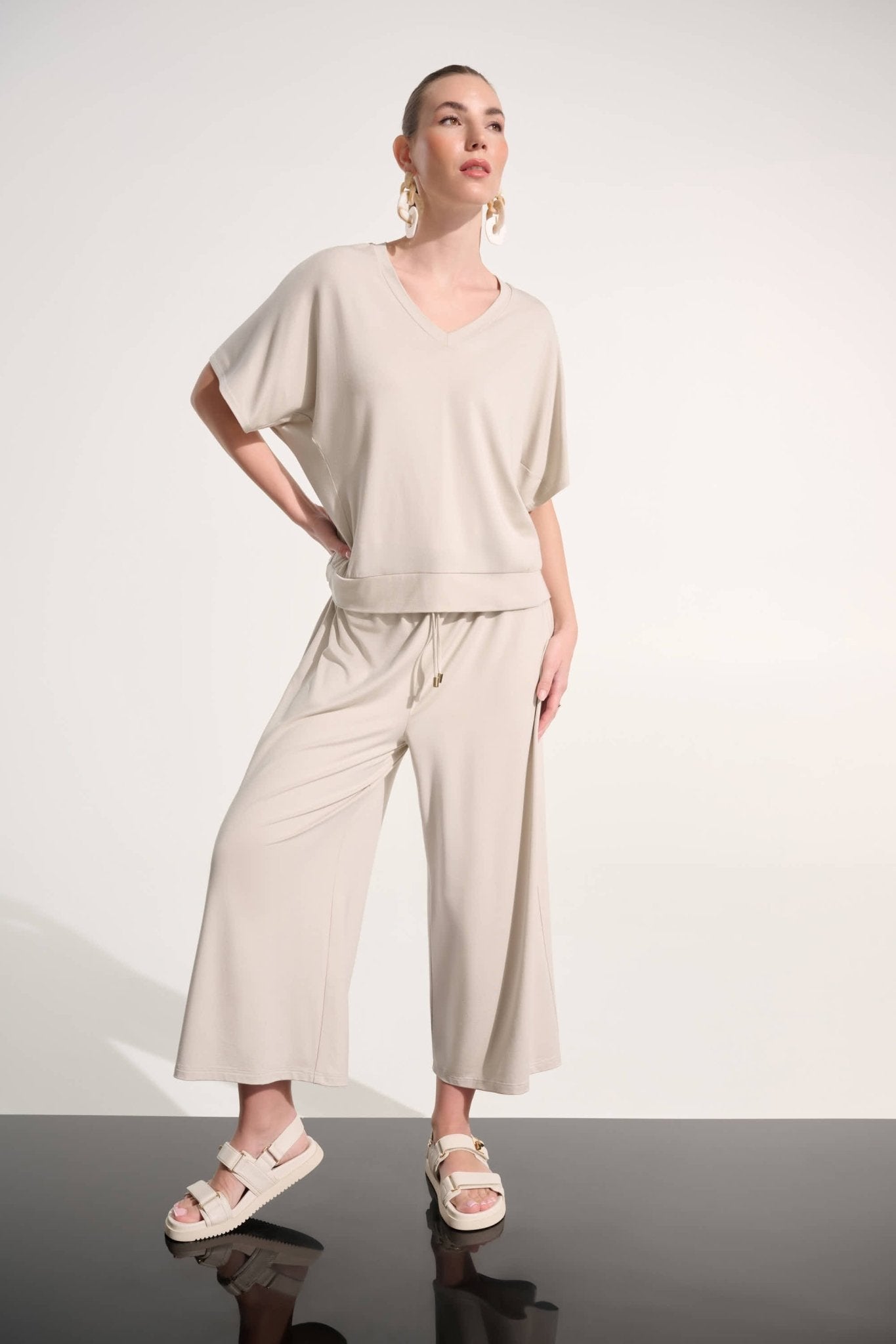 Jersey Pull - On Culotte Pant With Tie Waist in Moonstone - Blue Sky Fashions & Lingerie