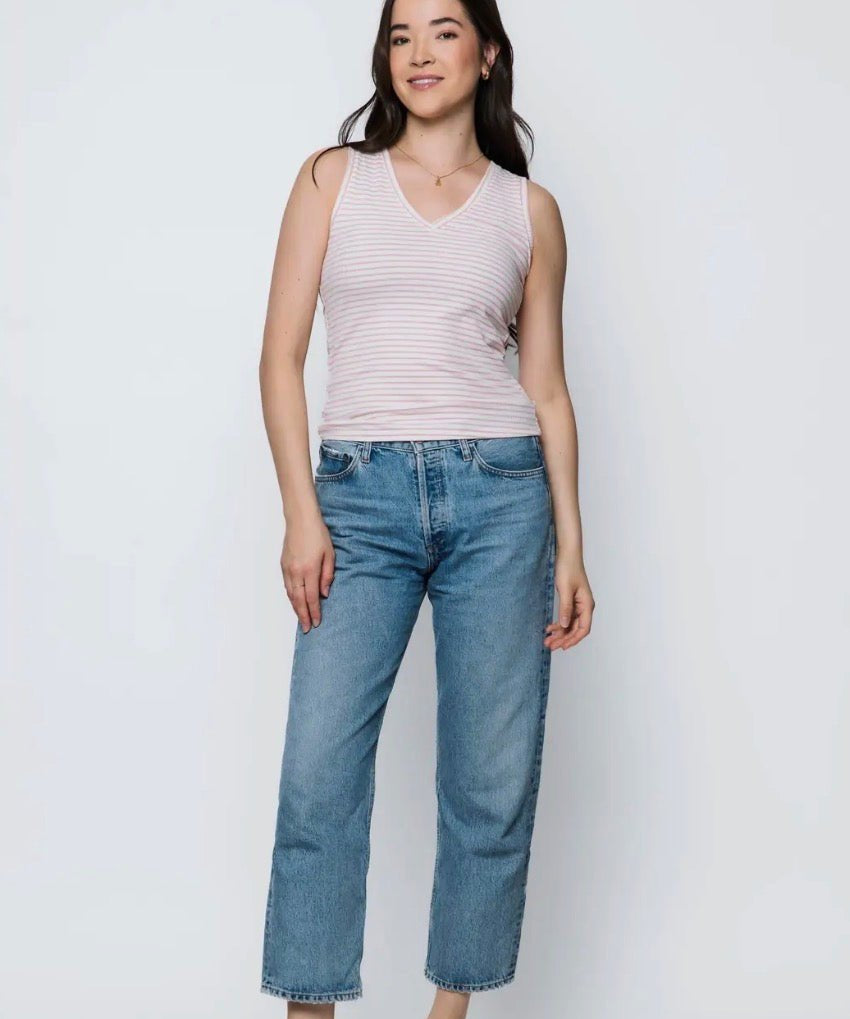 Joelle V - neck Tank by Orb - chalk pink stripe - Blue Sky Fashions & Lingerie