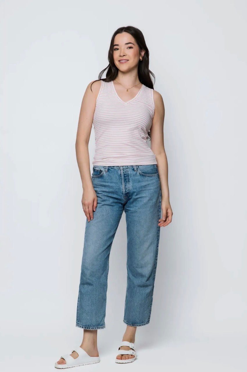 Joelle V - neck Tank by Orb - chalk pink stripe - Blue Sky Fashions & Lingerie