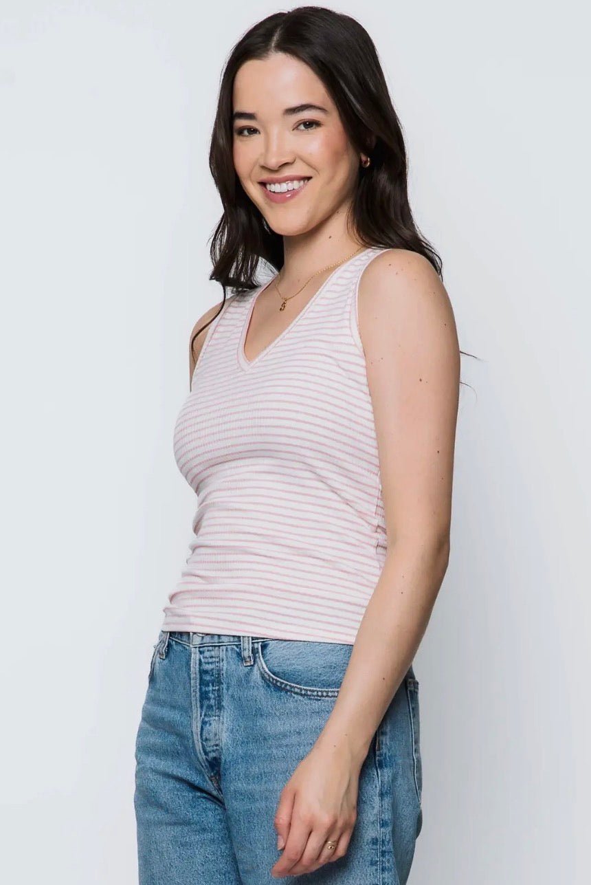 Joelle V - neck Tank by Orb - chalk pink stripe - Blue Sky Fashions & Lingerie