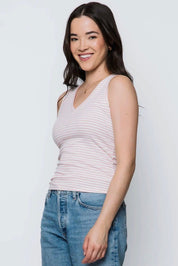 Joelle V - neck Tank by Orb - chalk pink stripe - Blue Sky Fashions & Lingerie