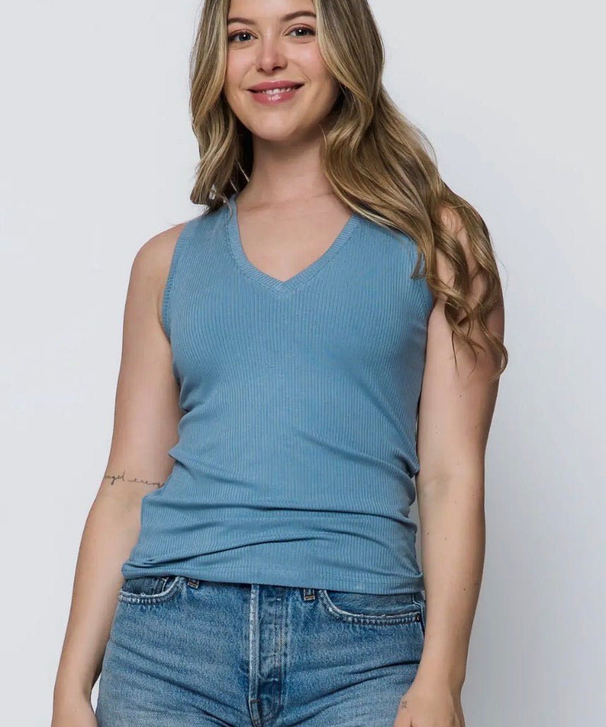 Joelle V - neck Tank by Orb - Dove Blue - Blue Sky Fashions & Lingerie