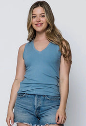 Joelle V - neck Tank by Orb - Dove Blue - Blue Sky Fashions & Lingerie