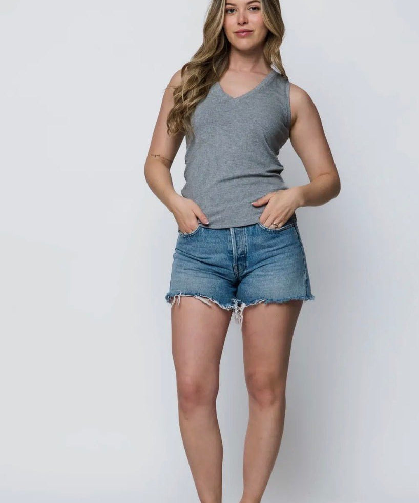 Joelle V - neck Tank by Orb - Heather grey - Blue Sky Fashions & Lingerie