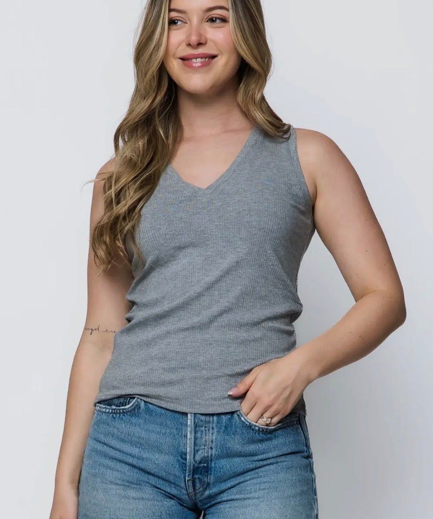 Joelle V - neck Tank by Orb - Heather grey - Blue Sky Fashions & Lingerie