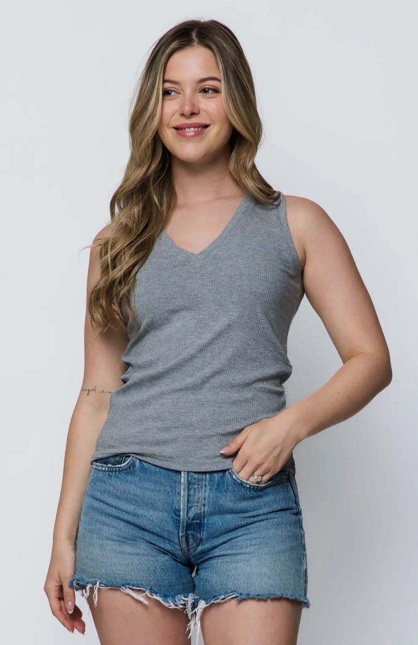 Joelle V - neck Tank by Orb - Heather grey - Blue Sky Fashions & Lingerie