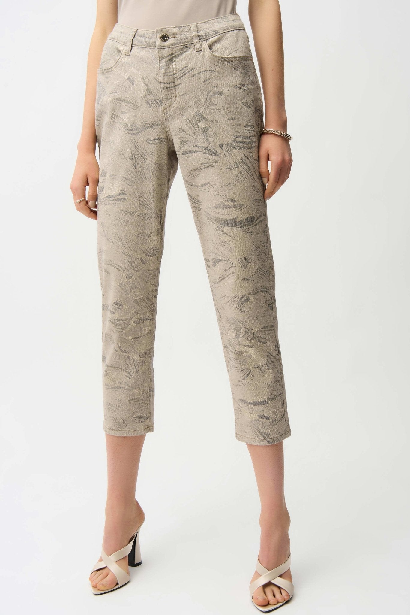 Joseph Ribkoff Metallic Abstract Print Slim Crop Jeans - 261959 - Blue Sky Fashions & Lingerie