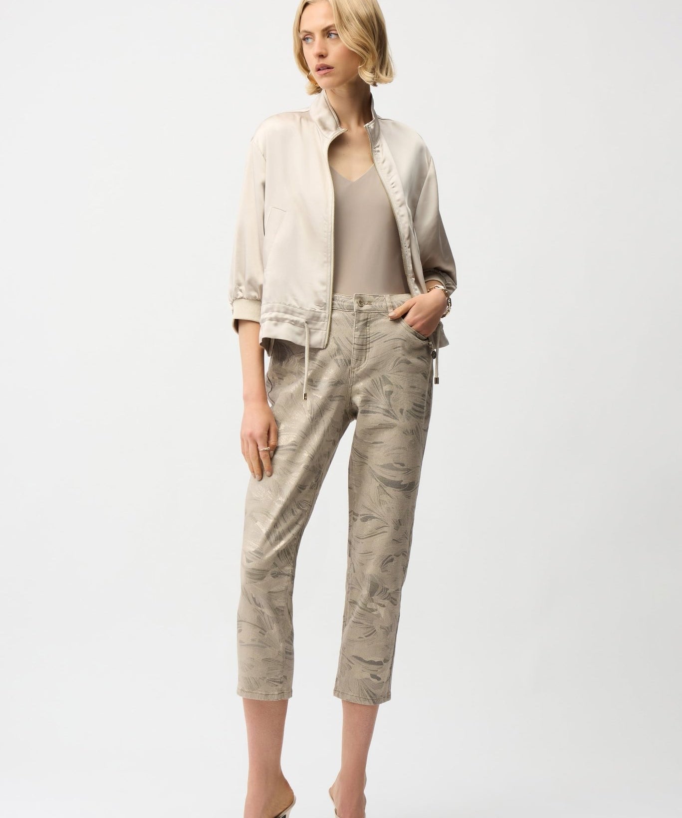 Joseph Ribkoff Metallic Abstract Print Slim Crop Jeans - 261959 - Blue Sky Fashions & Lingerie