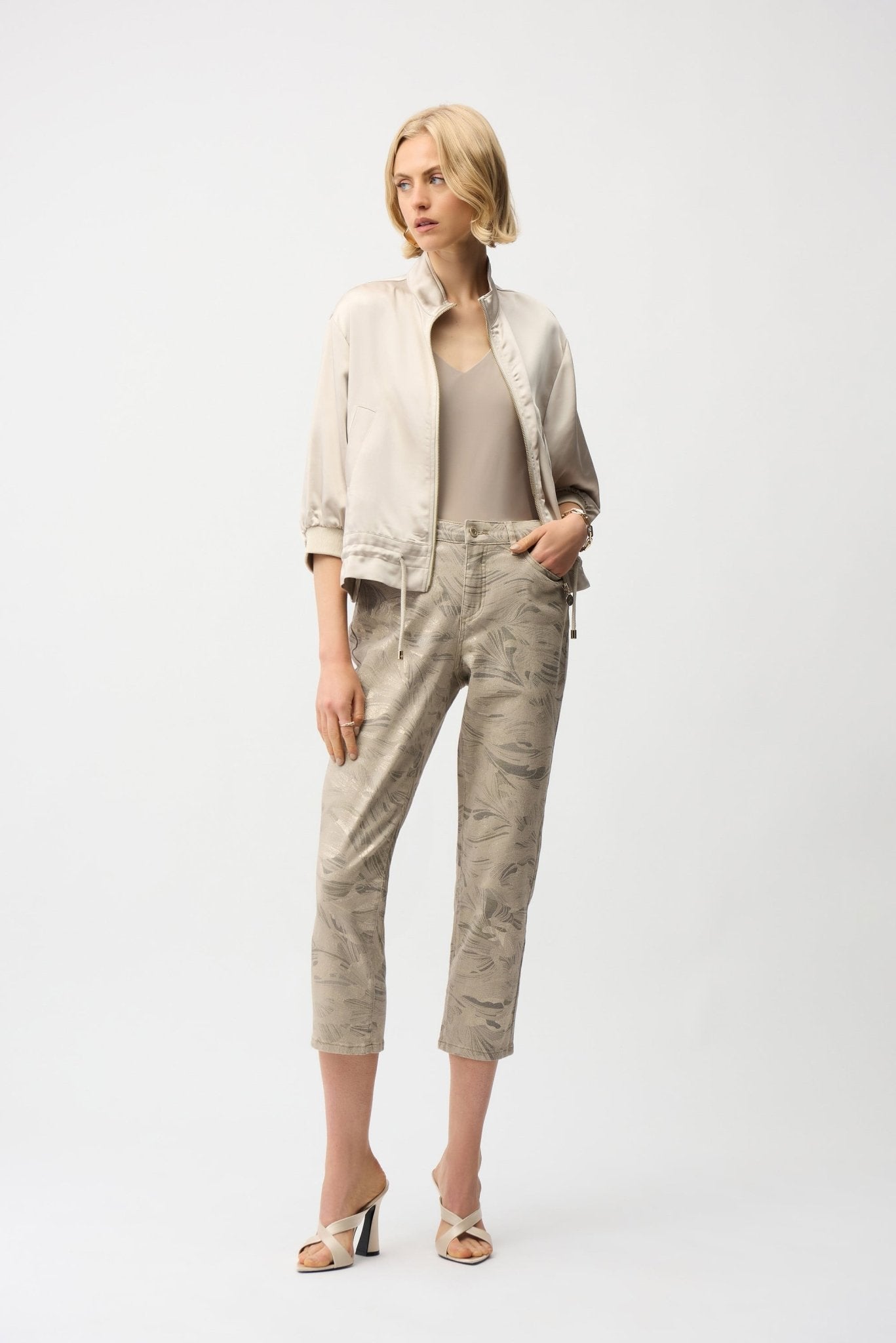 Joseph Ribkoff Metallic Abstract Print Slim Crop Jeans - 261959 - Blue Sky Fashions & Lingerie
