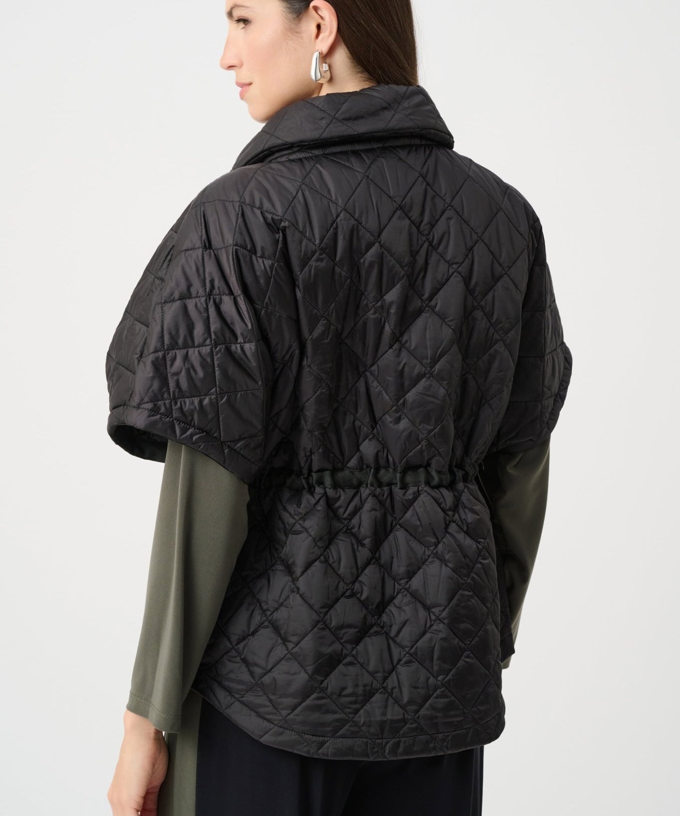 Joseph Ribkoff Quilted Nylon Shawl-Neck Boxy Vest - black 263643 - Blue Sky Fashions & Lingerie