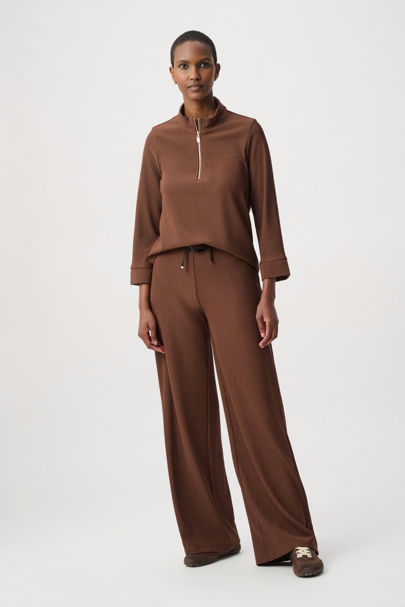 Joseph Ribkoff Rib Knit Half Zip Top 264602 - Mahogany - Blue Sky Fashions & Lingerie