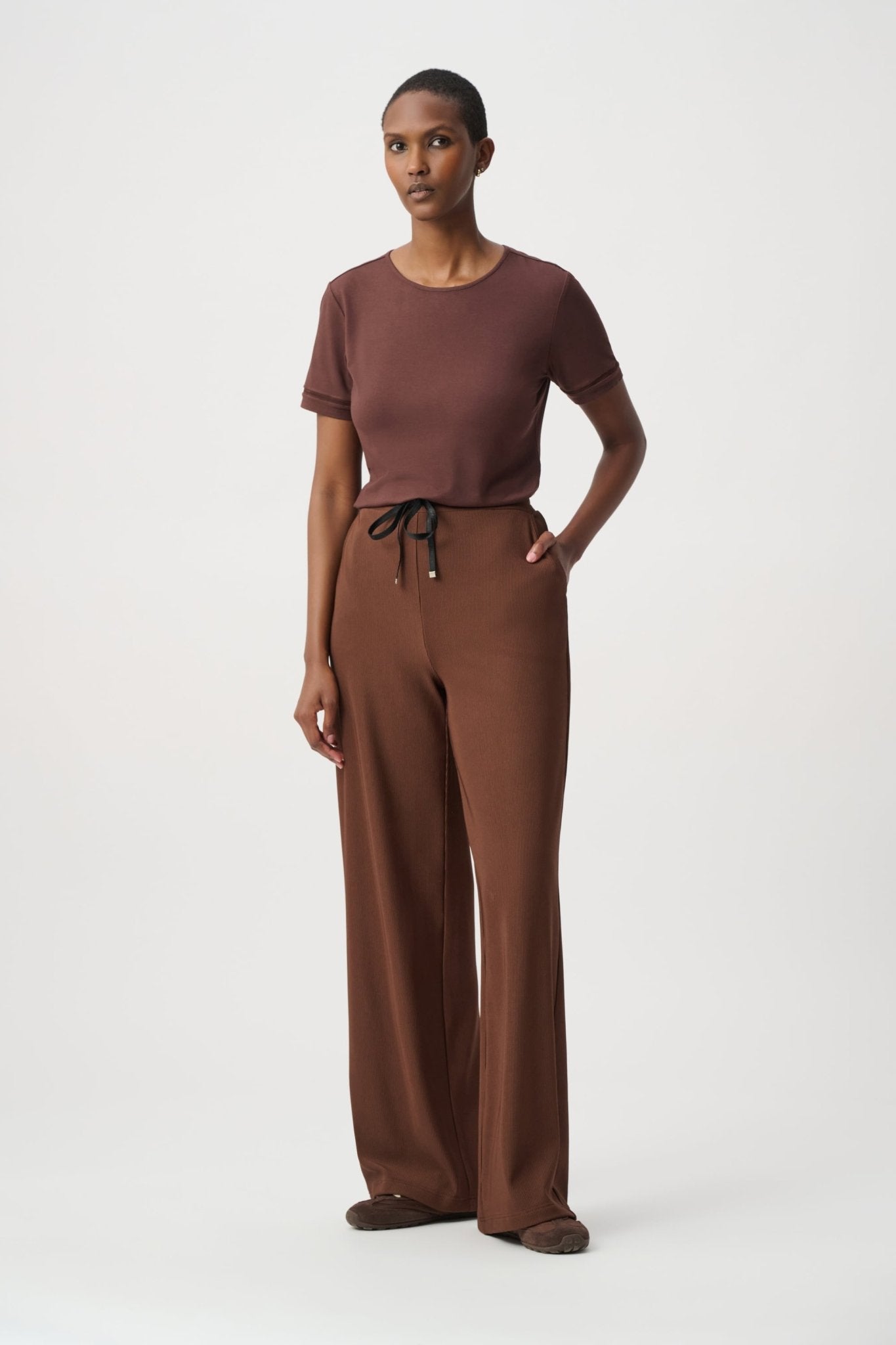 Joseph Ribkoff Rib Knit Wide-Leg Pull-On Pants 264603 - Mahogany - Blue Sky Fashions & Lingerie