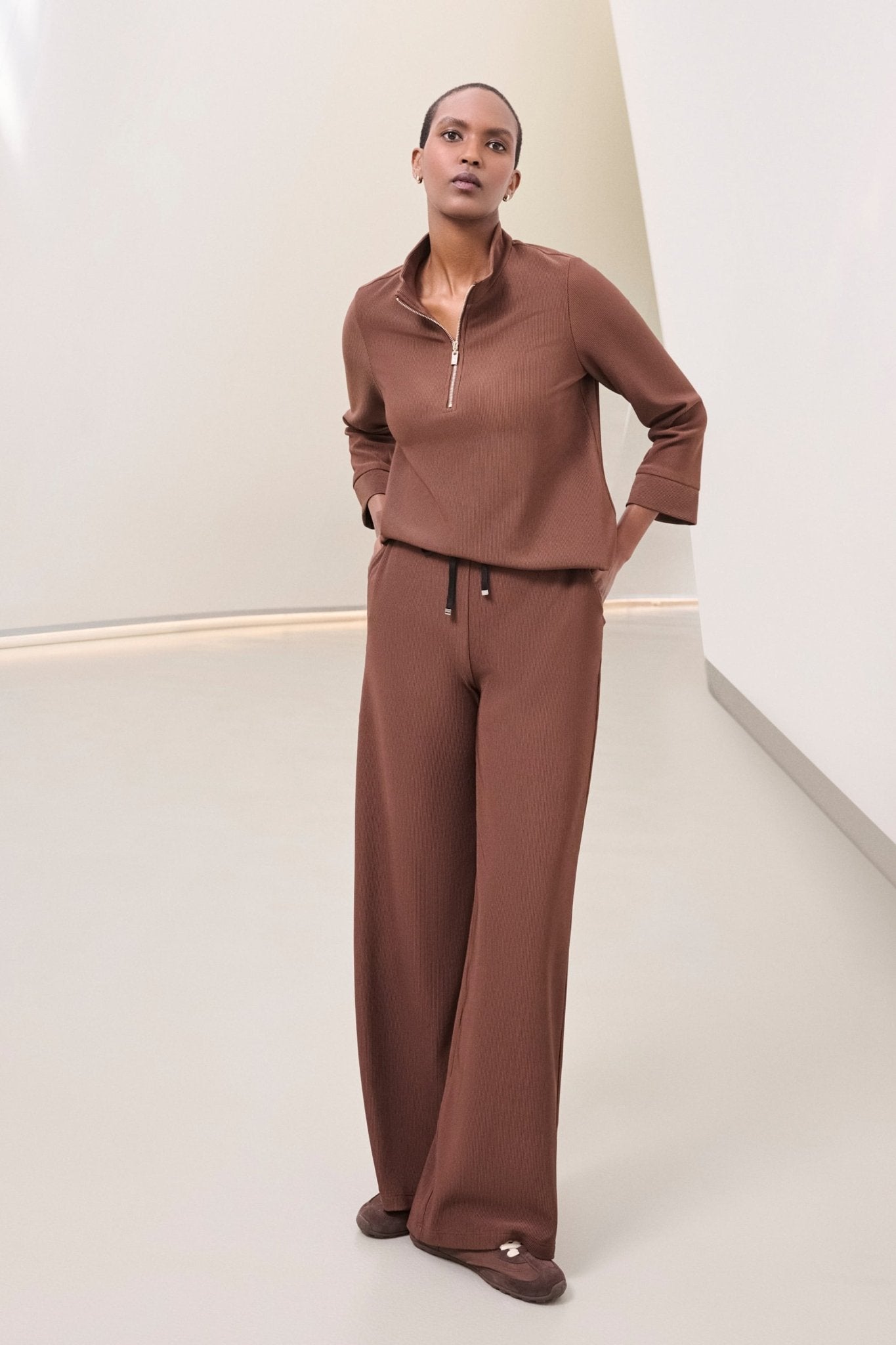 Joseph Ribkoff Rib Knit Wide-Leg Pull-On Pants 264603 - Mahogany - Blue Sky Fashions & Lingerie