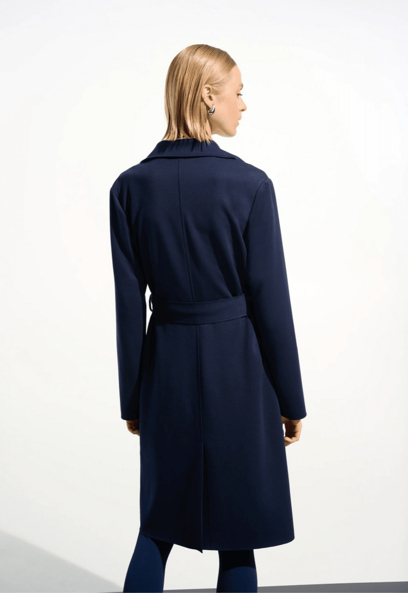 Joseph Ribkoff Scuba Jersey Coat with Sash 261602 Indigo - Blue Sky Fashions & Lingerie