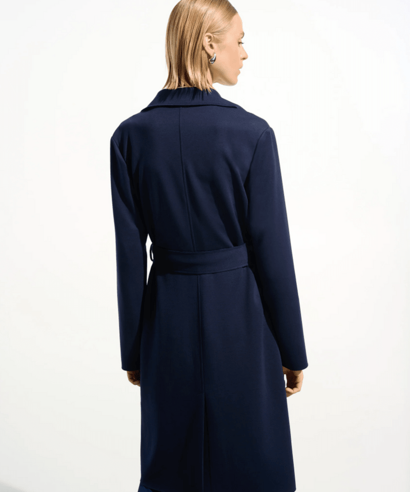 Joseph Ribkoff Scuba Jersey Coat with Sash 261602 Indigo - Blue Sky Fashions & Lingerie